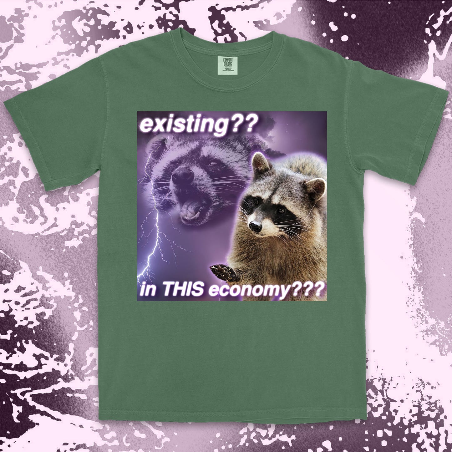 existing in this economy raccoon meme funny existential crisis shirt