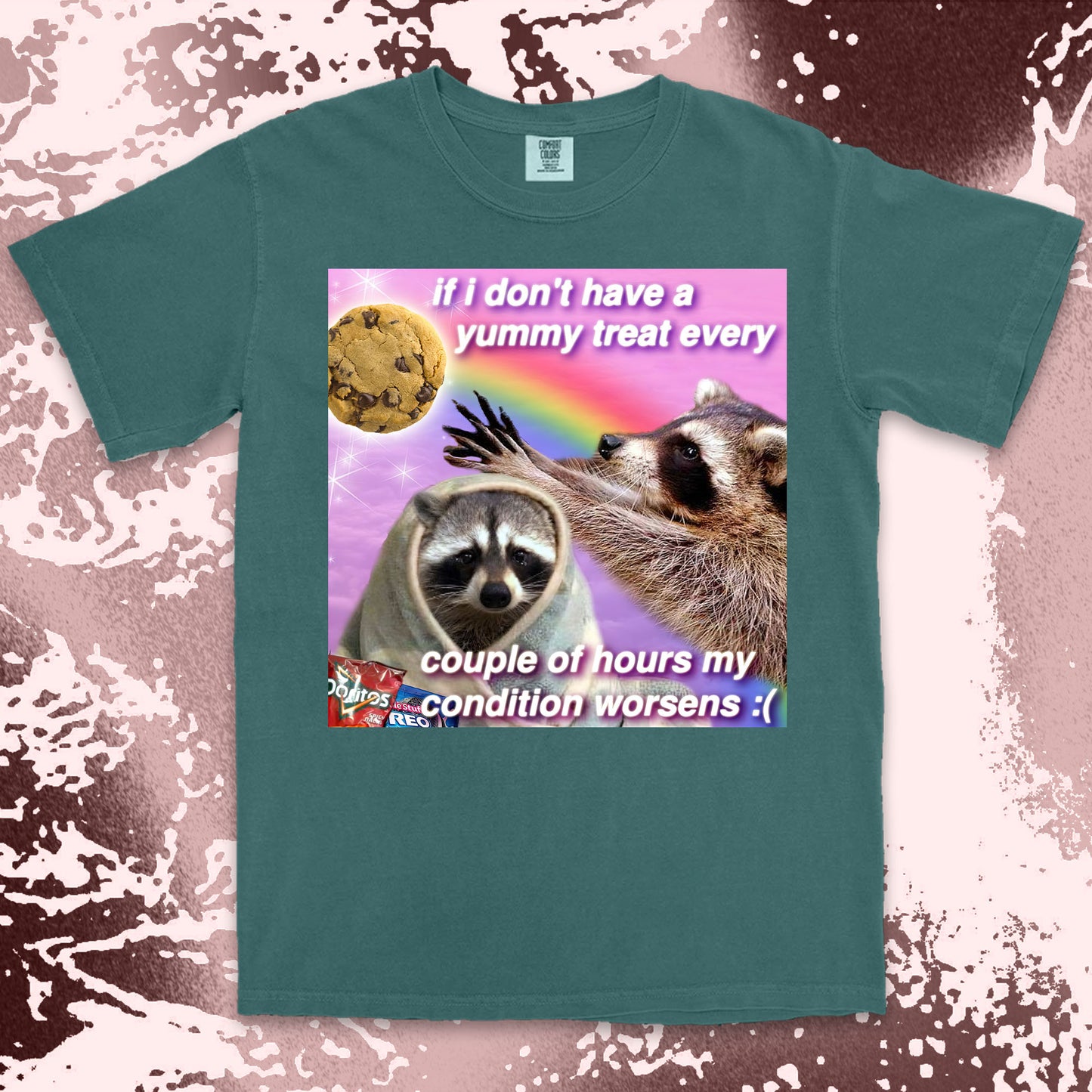 funny raccoon meme shirt yummy treat snack lovers cute chaos aesthetic