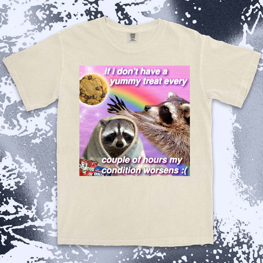 funny raccoon meme shirt yummy treat snack lovers cute chaos aesthetic
