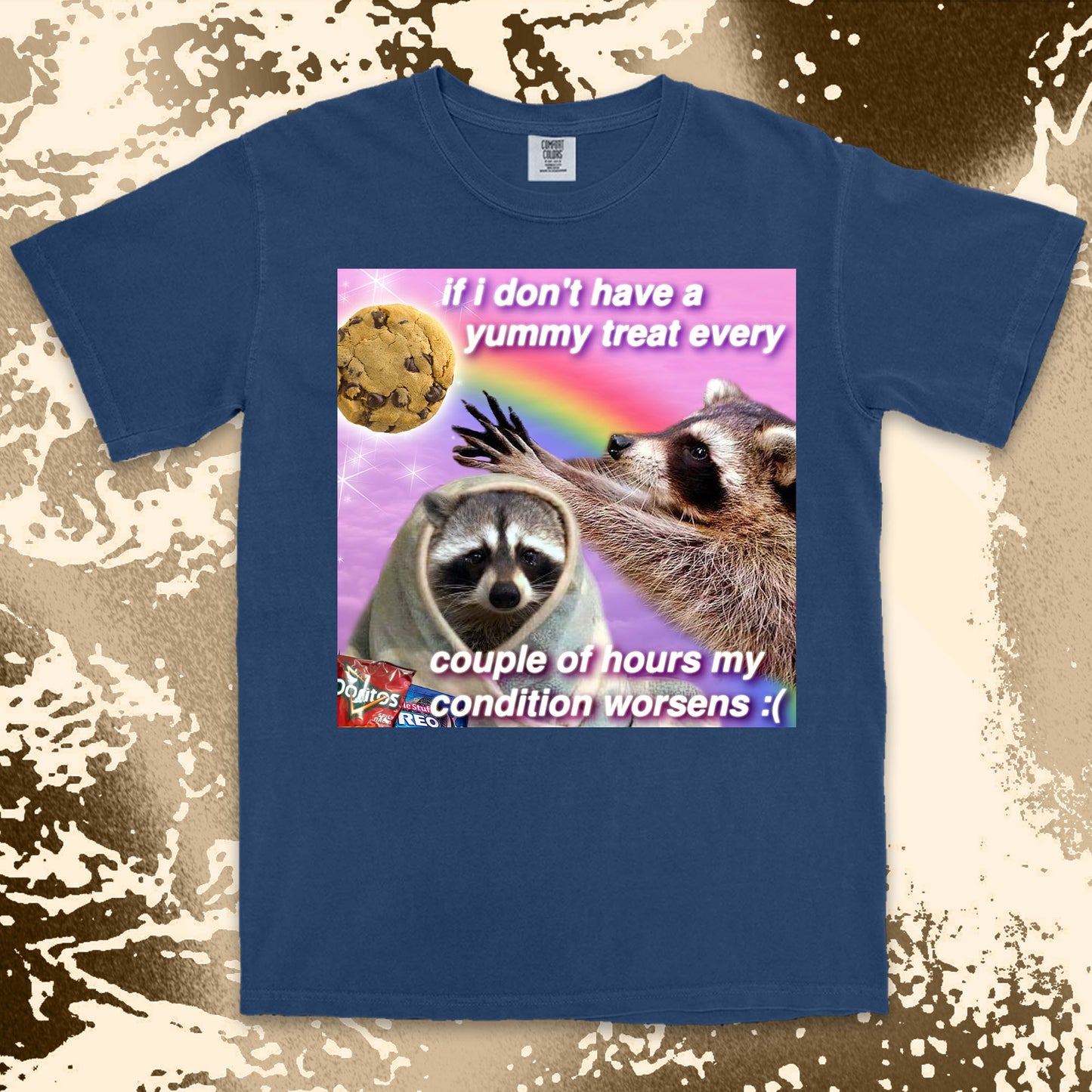 funny raccoon meme shirt yummy treat snack lovers cute chaos aesthetic
