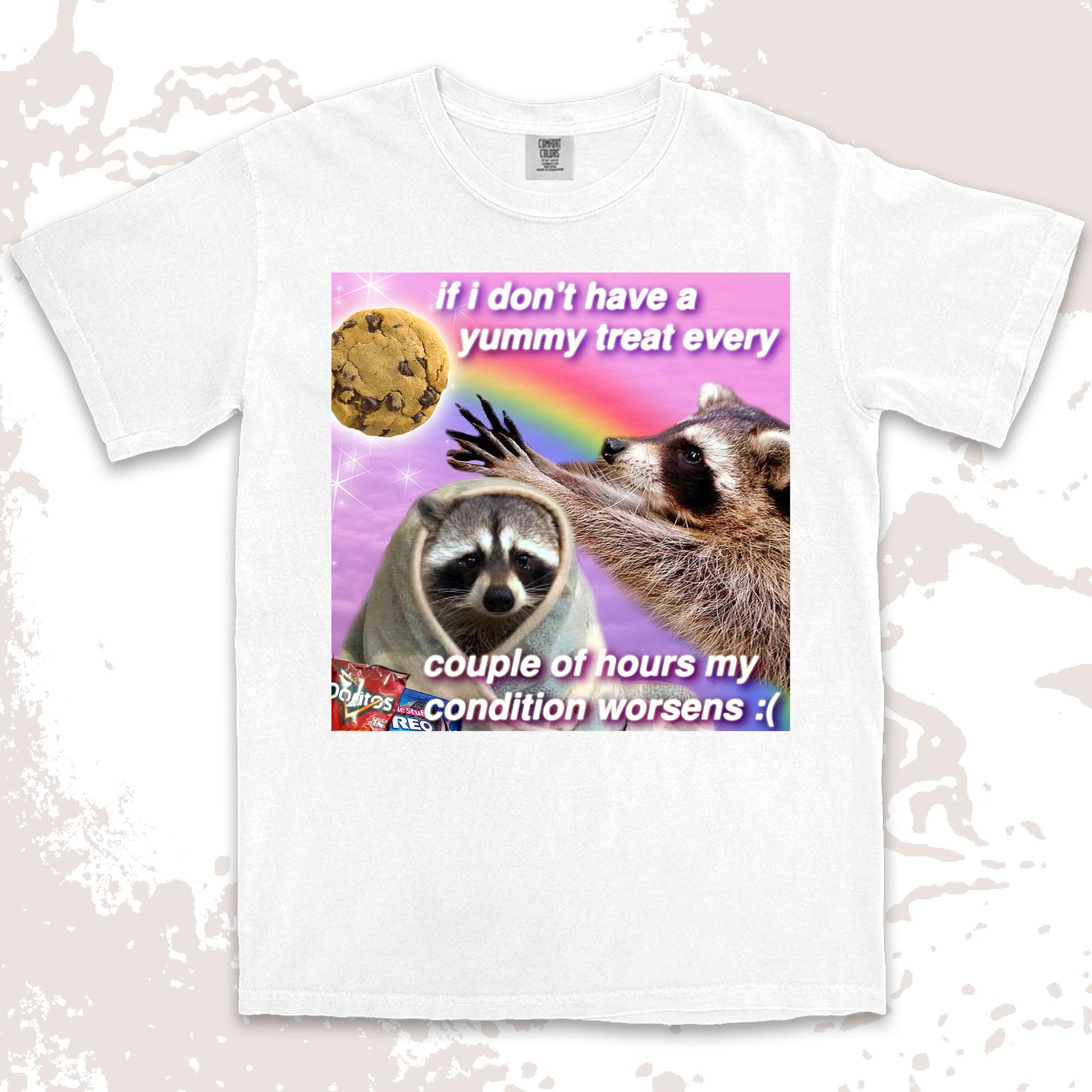 funny raccoon meme shirt yummy treat snack lovers cute chaos aesthetic