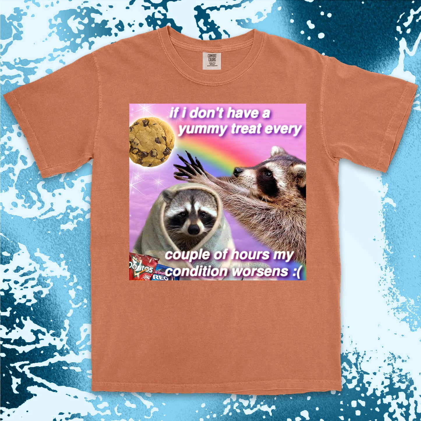 funny raccoon meme shirt yummy treat snack lovers cute chaos aesthetic