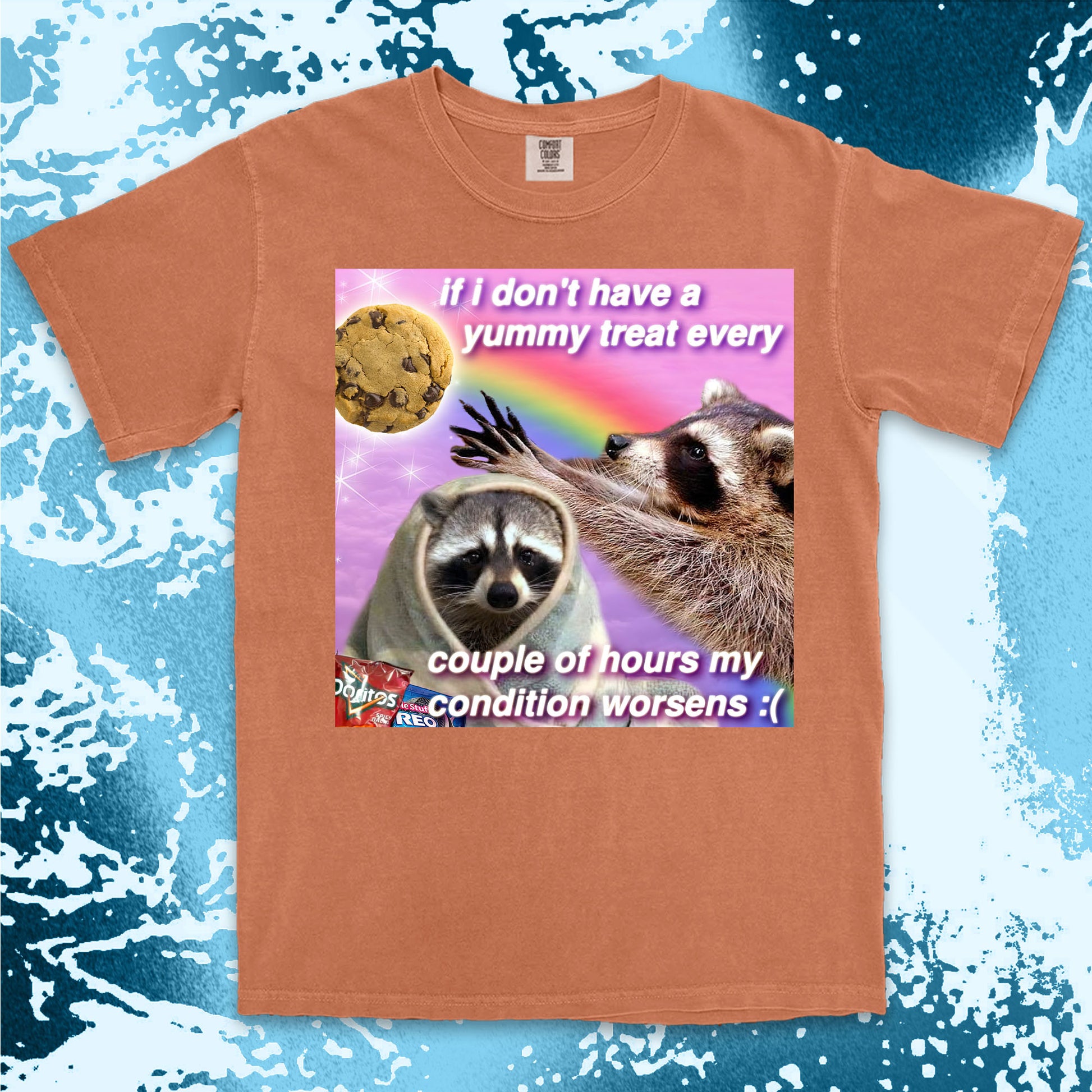 funny raccoon meme shirt yummy treat snack lovers cute chaos aesthetic