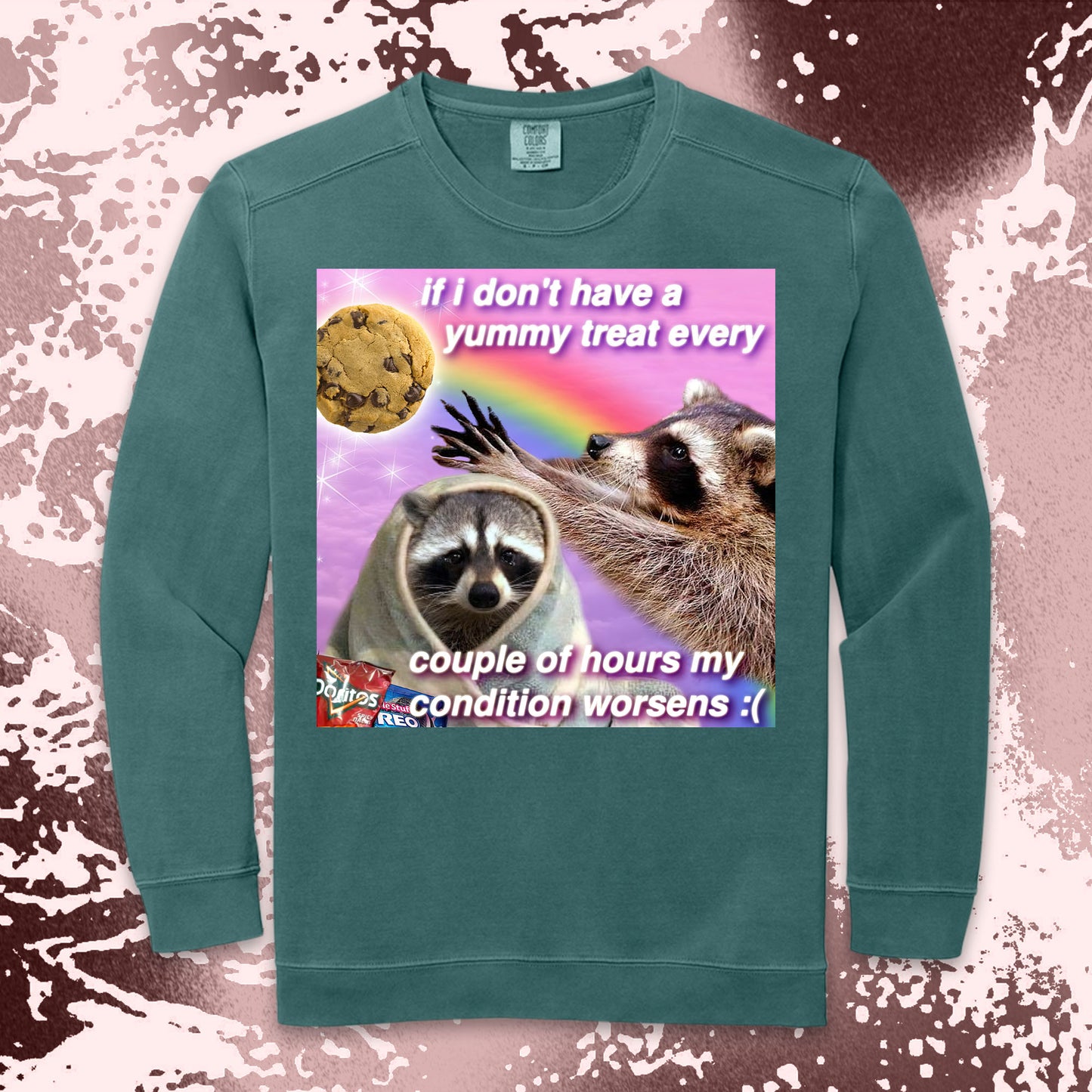 funny raccoon meme shirt yummy treat snack lovers cute chaos aesthetic