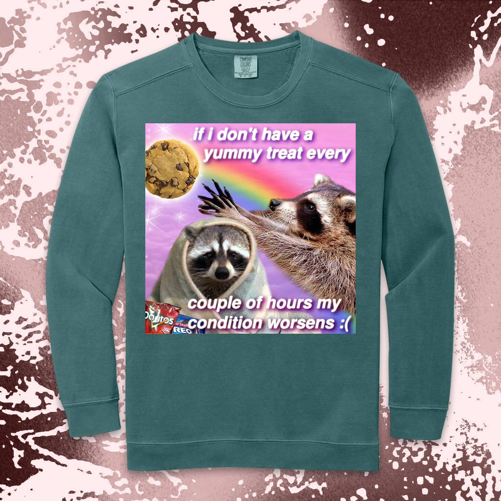 funny raccoon meme shirt yummy treat snack lovers cute chaos aesthetic