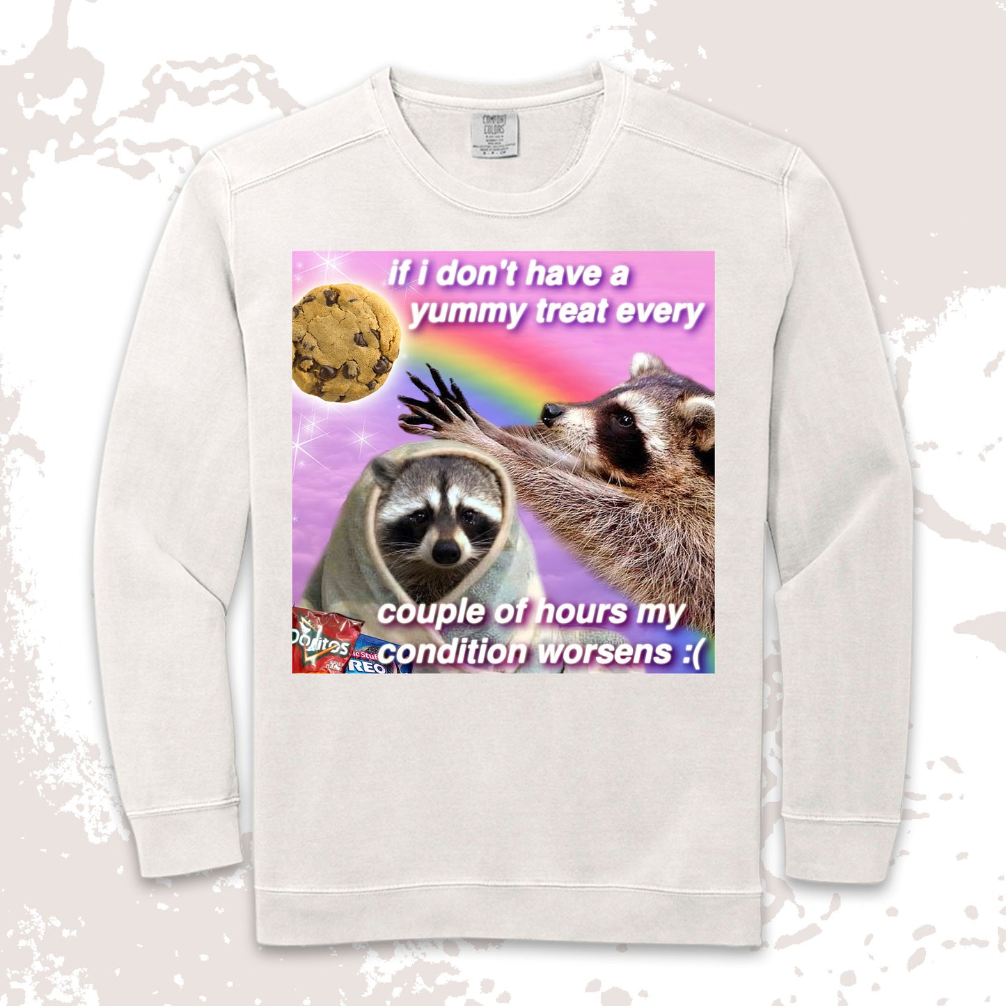 funny raccoon meme shirt yummy treat snack lovers cute chaos aesthetic
