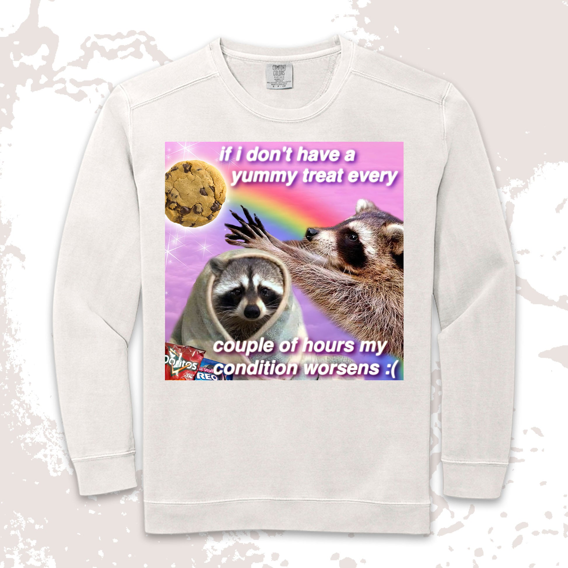 funny raccoon meme shirt yummy treat snack lovers cute chaos aesthetic