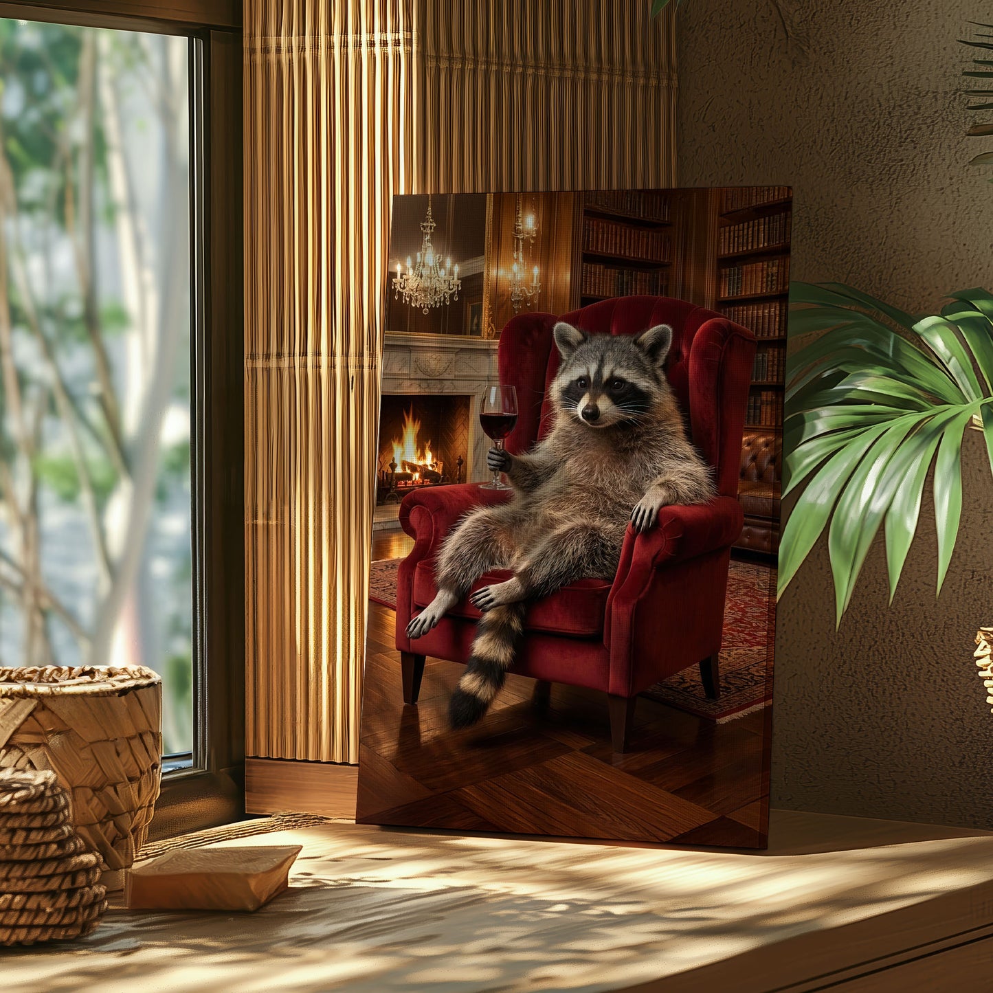 Classy Raccoon with Wine Canvas Art