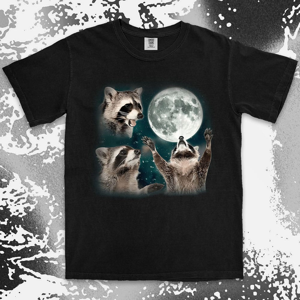 Three raccoons moon parody funny cosmic meme shirt