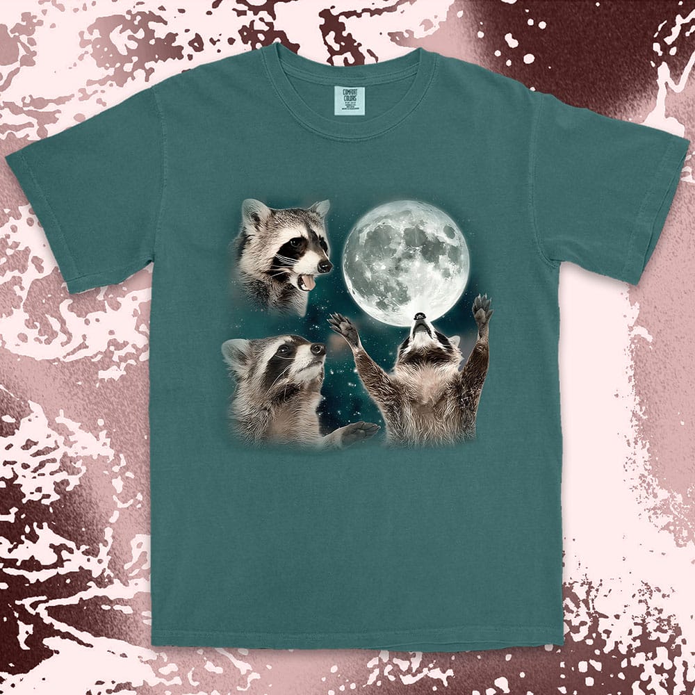 Three raccoons moon parody funny cosmic meme shirt