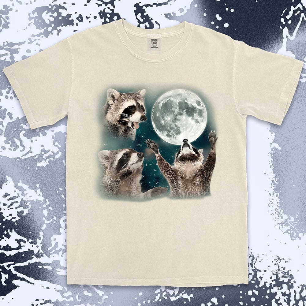 Three raccoons moon parody funny cosmic meme shirt