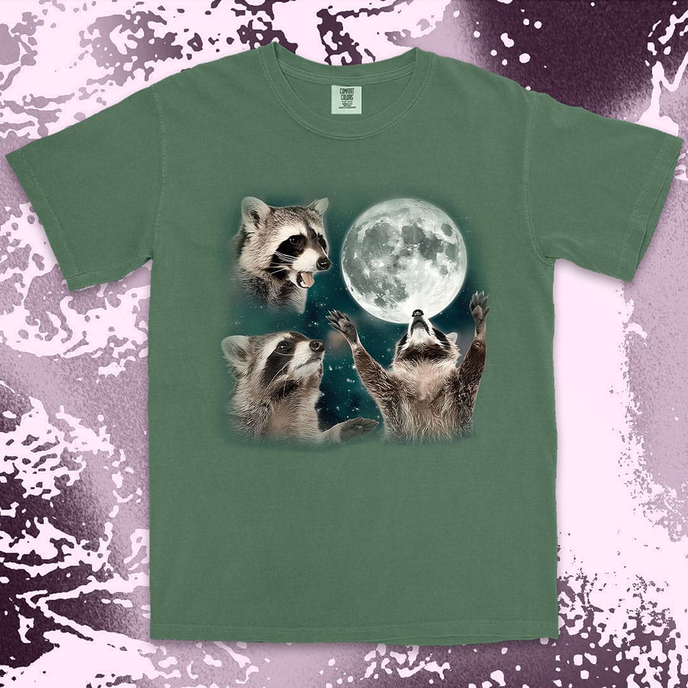 Three raccoons moon parody funny cosmic meme shirt
