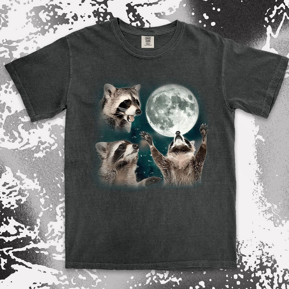 Three raccoons moon parody funny cosmic meme shirt