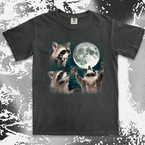 Three raccoons moon parody funny cosmic meme shirt