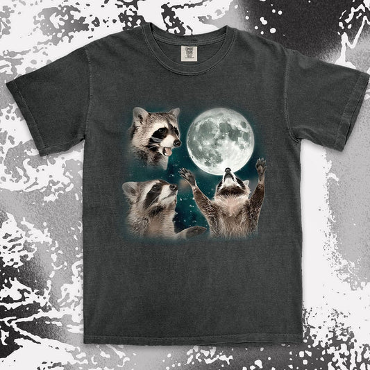 Three raccoons moon parody funny cosmic meme shirt