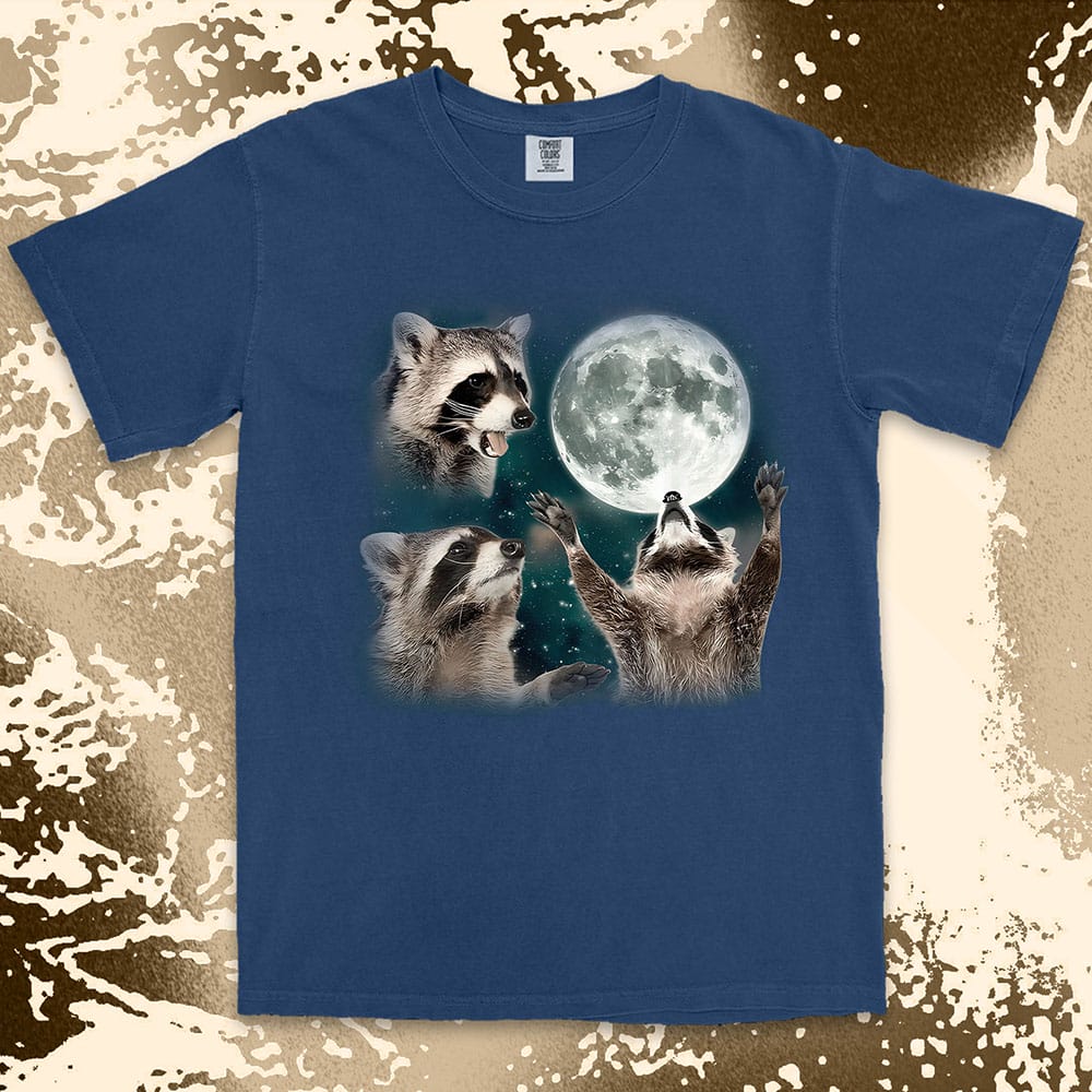 Three raccoons moon parody funny cosmic meme shirt