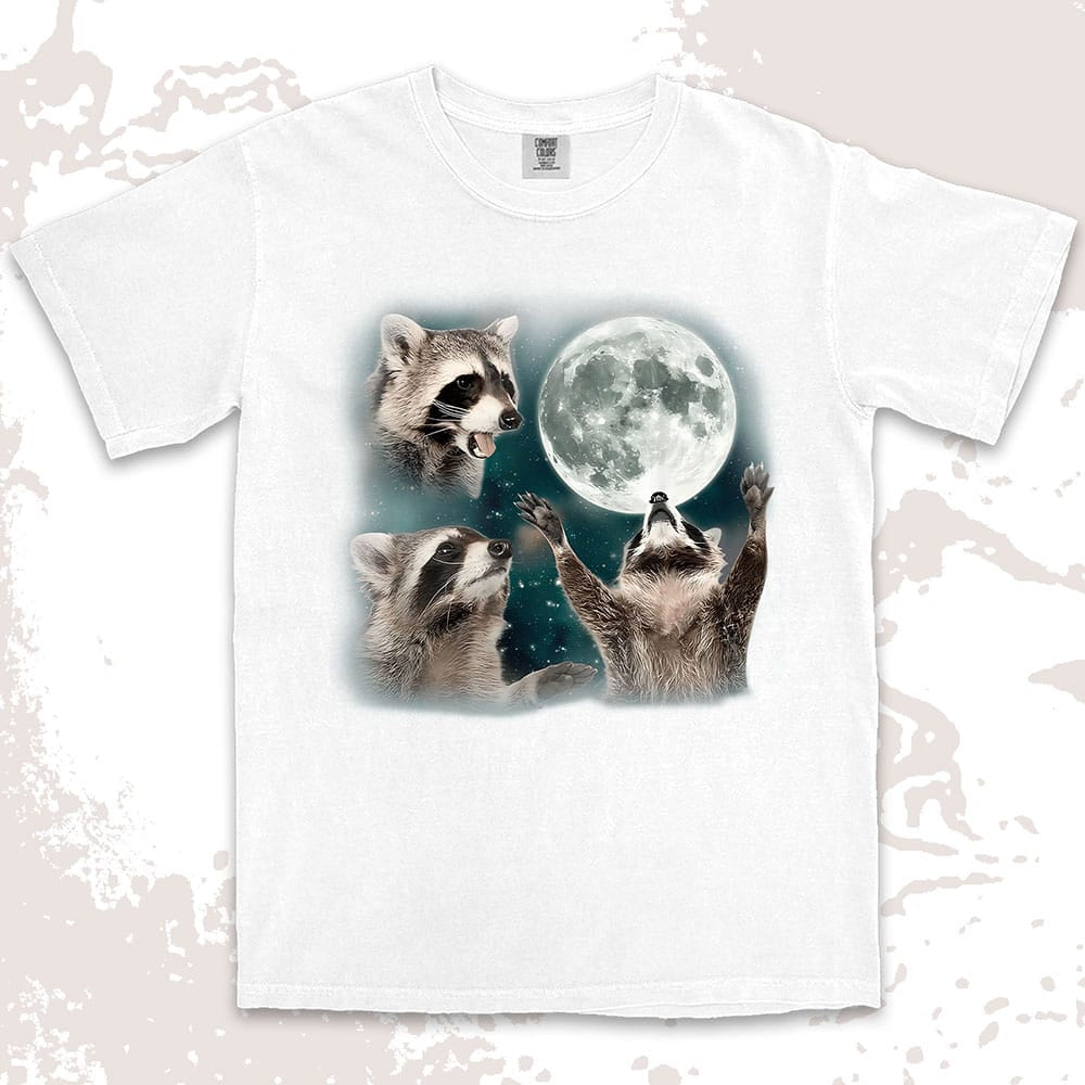 Three raccoons moon parody funny cosmic meme shirt
