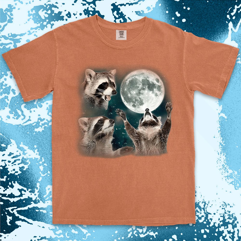 Three raccoons moon parody funny cosmic meme shirt
