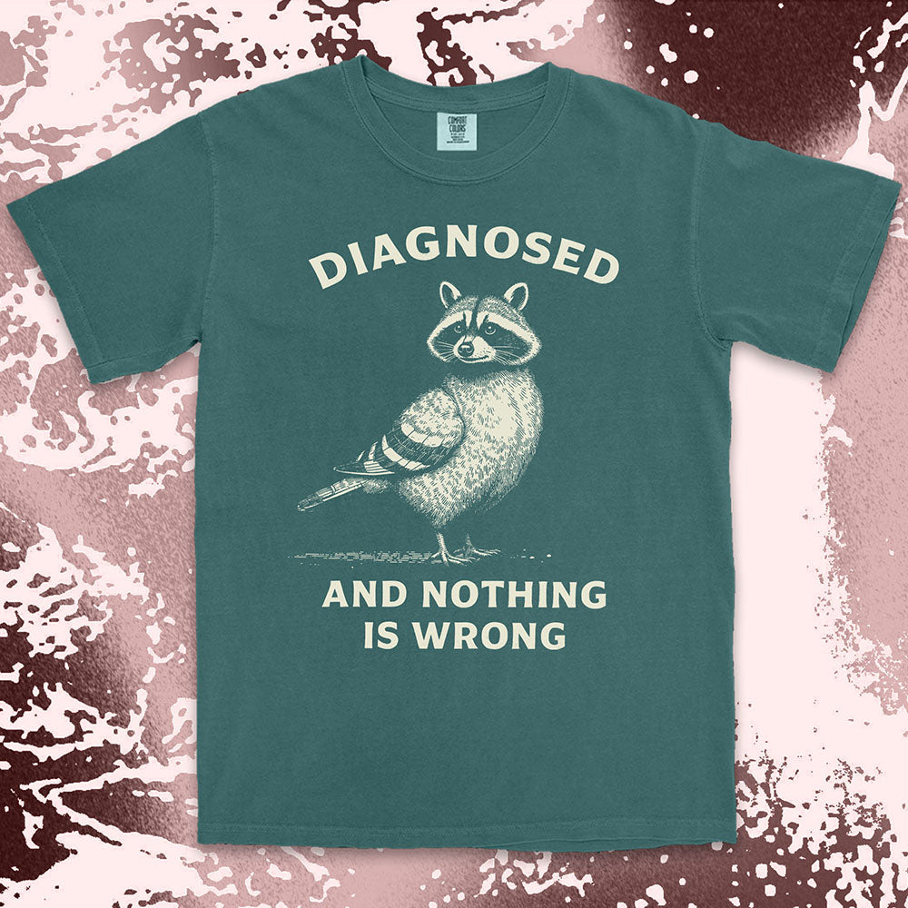 diagnosed and nothing is wrong raccoon shirt funny mental health meme tee