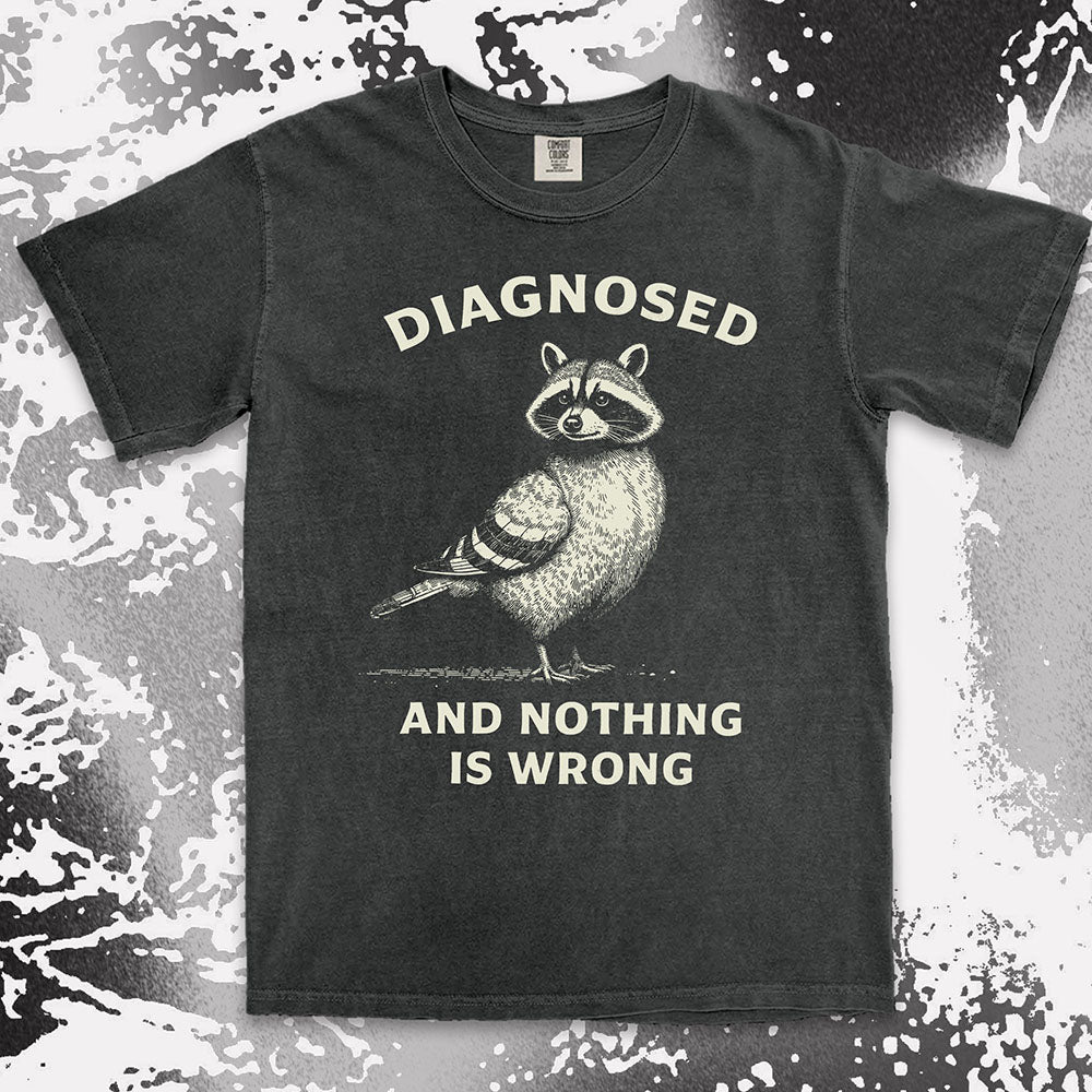 diagnosed and nothing is wrong raccoon shirt funny mental health meme tee