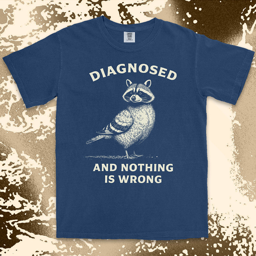 diagnosed and nothing is wrong raccoon shirt funny mental health meme tee