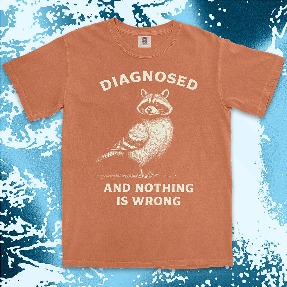 diagnosed and nothing is wrong raccoon shirt funny mental health meme tee