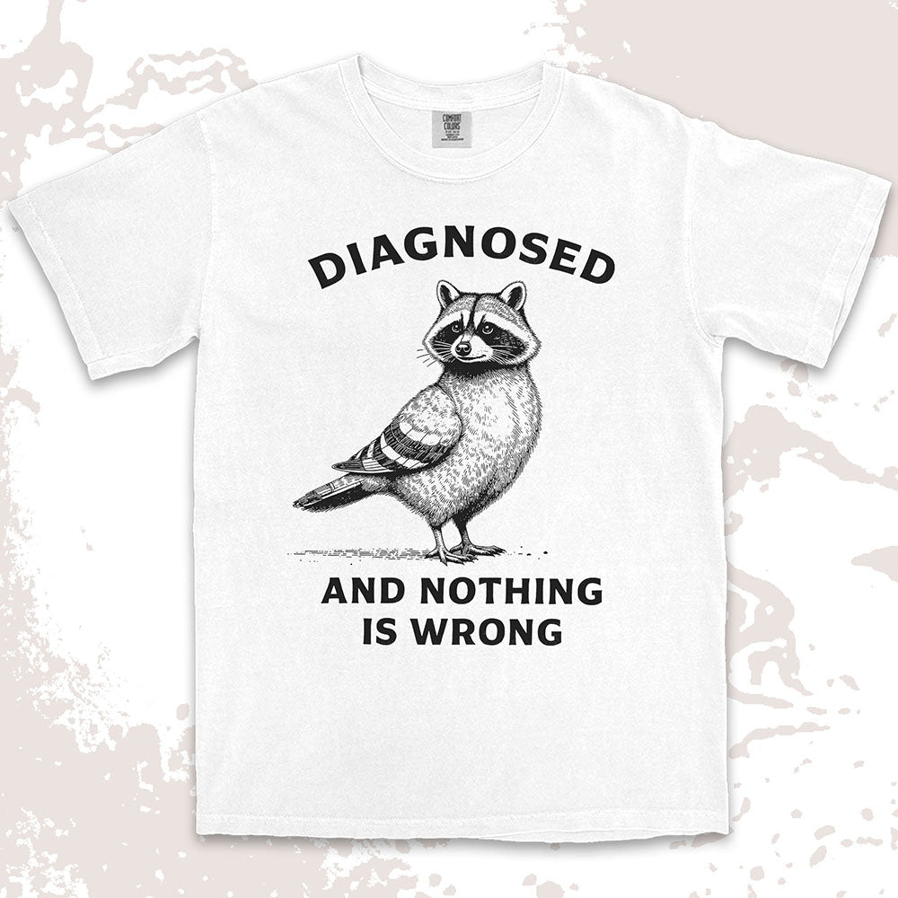 diagnosed and nothing is wrong raccoon shirt funny mental health meme tee