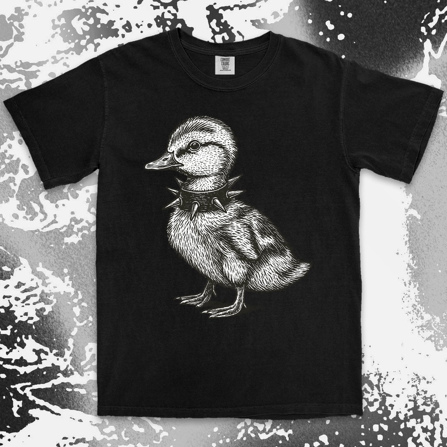 punk duckling graphic t-shirt with spikes collar