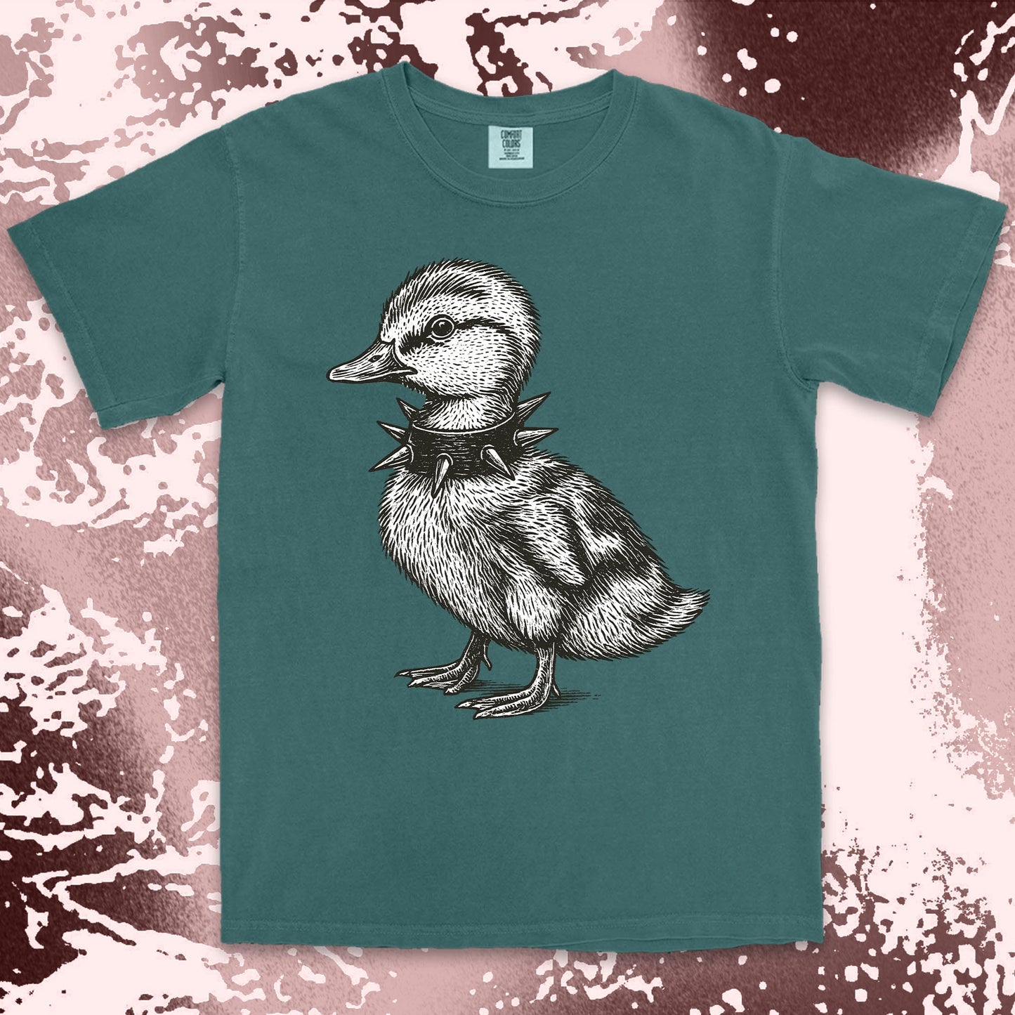 punk duckling graphic t-shirt with spikes collar