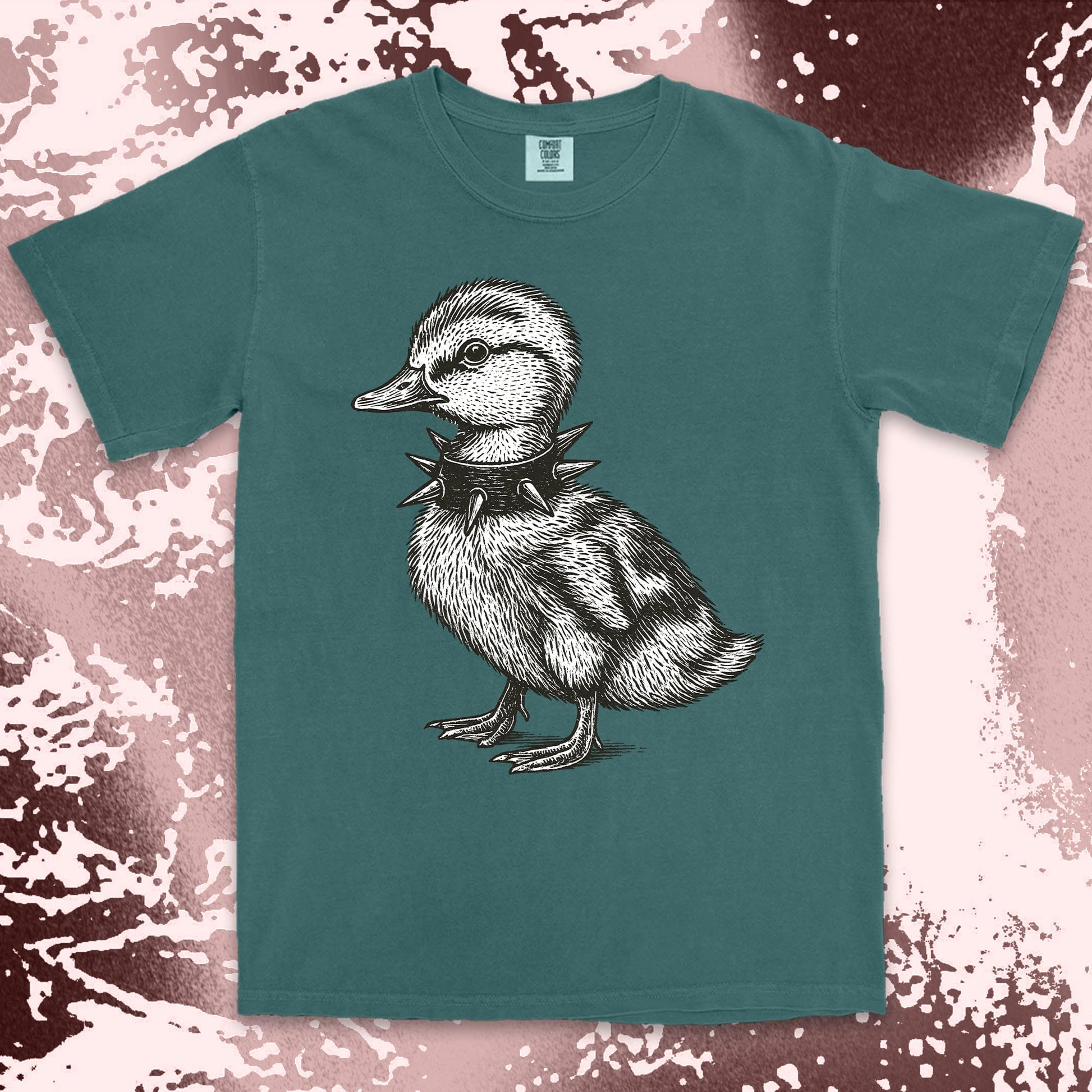 punk duckling graphic t-shirt with spikes collar
