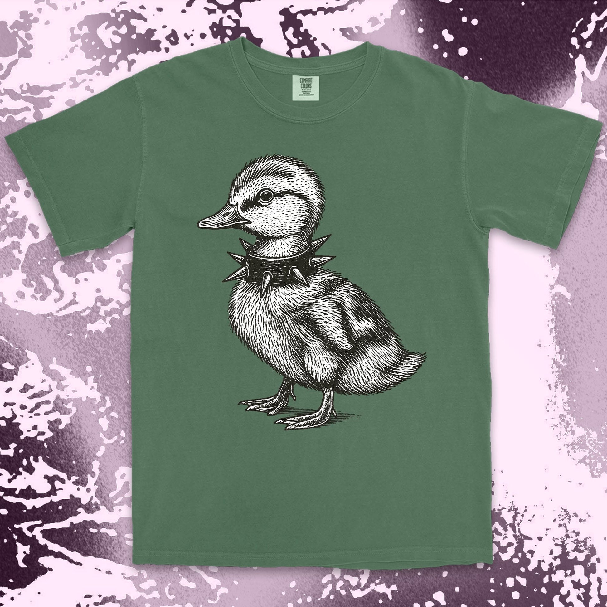 punk duckling graphic t-shirt with spikes collar