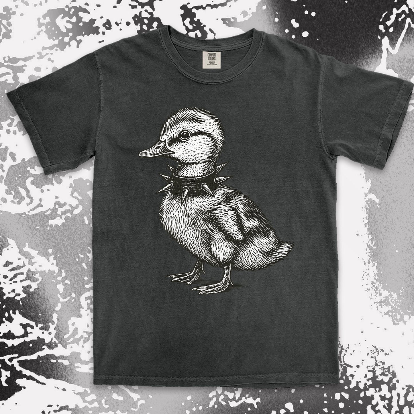 punk duckling graphic t-shirt with spikes collar