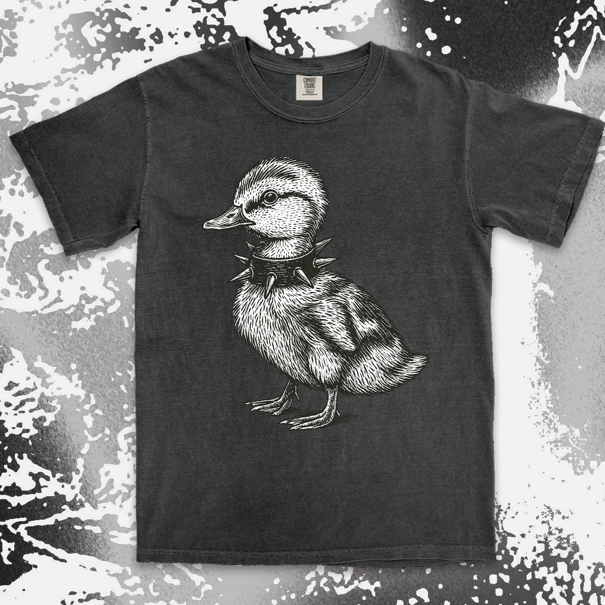 punk duckling graphic t-shirt with spikes collar
