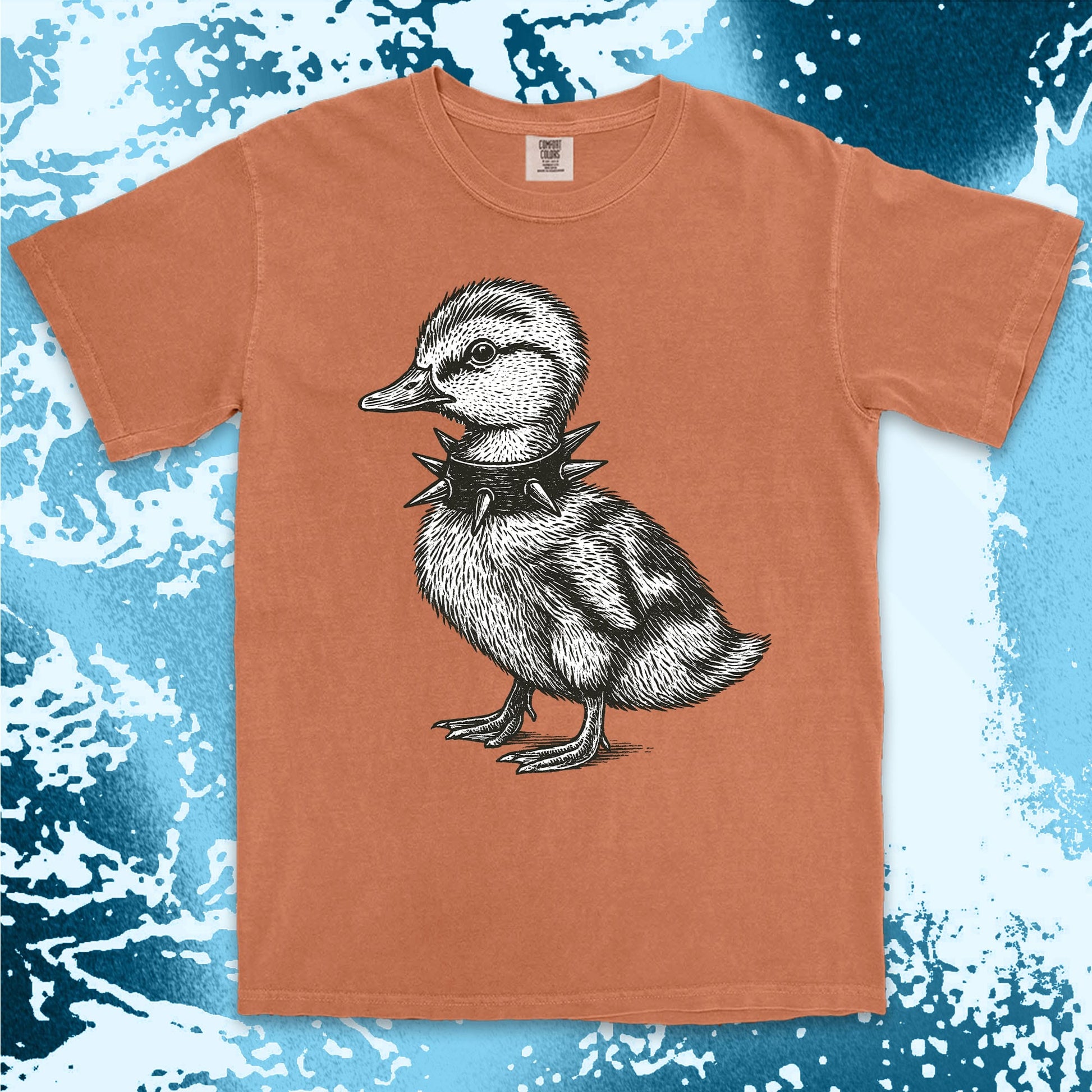 punk duckling graphic t-shirt with spikes collar