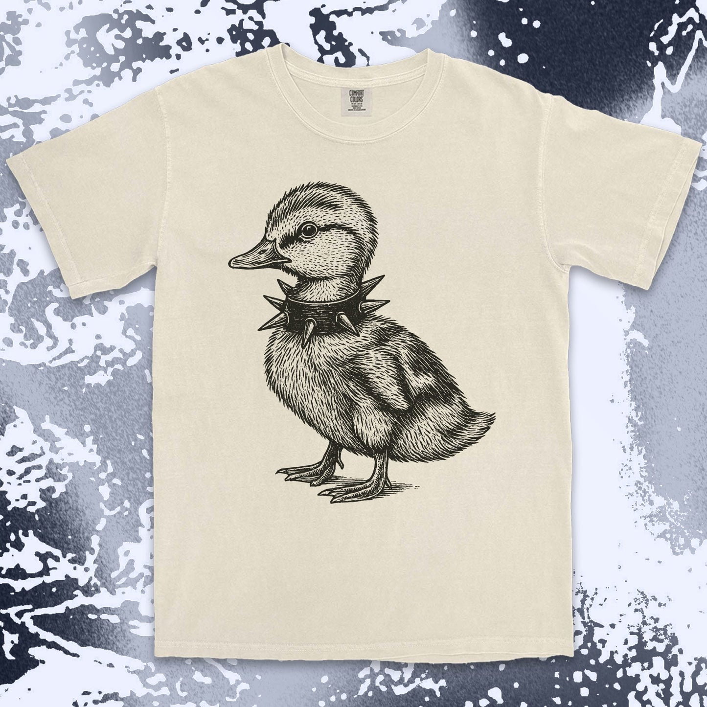 punk duckling graphic t-shirt with spikes collar