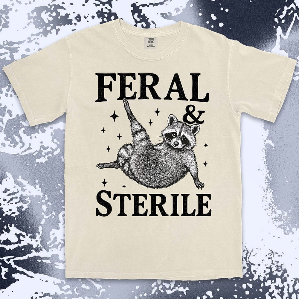feral and sterile raccoon lying on back comfort colors t-shirt