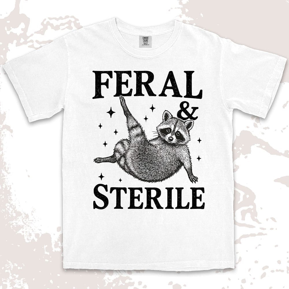 feral and sterile raccoon lying on back comfort colors t-shirt