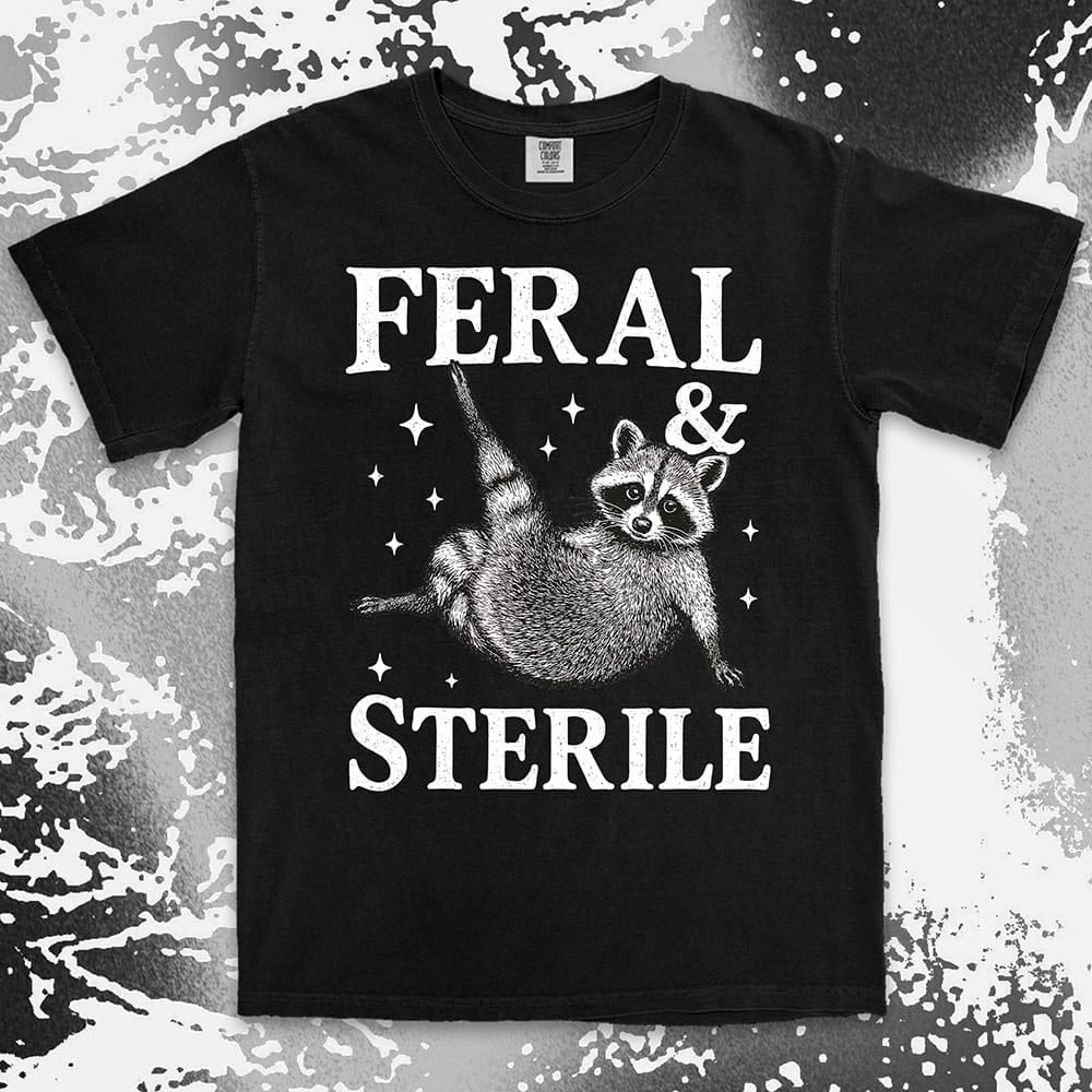 feral and sterile raccoon lying on back comfort colors t-shirt