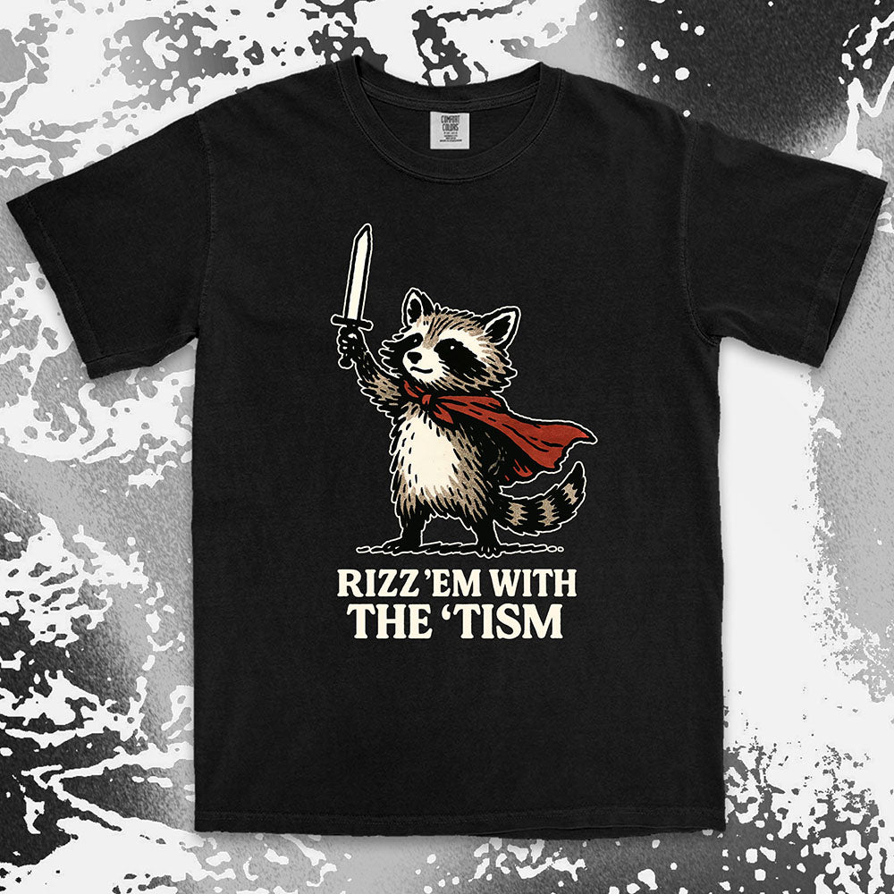 rizzem with the tism raccoon shirt funny meme chaotic trash panda tee