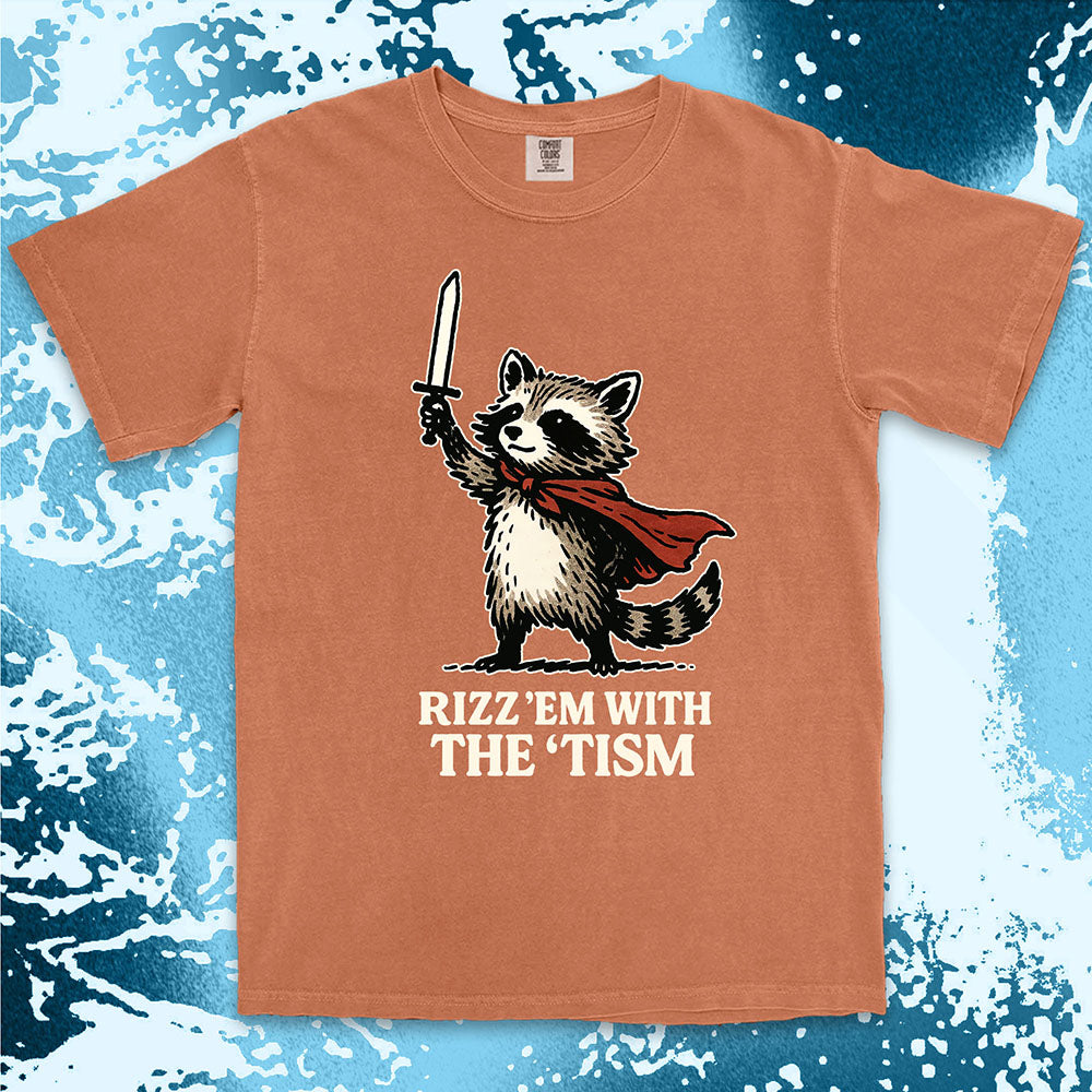 rizzem with the tism raccoon shirt funny meme chaotic trash panda tee