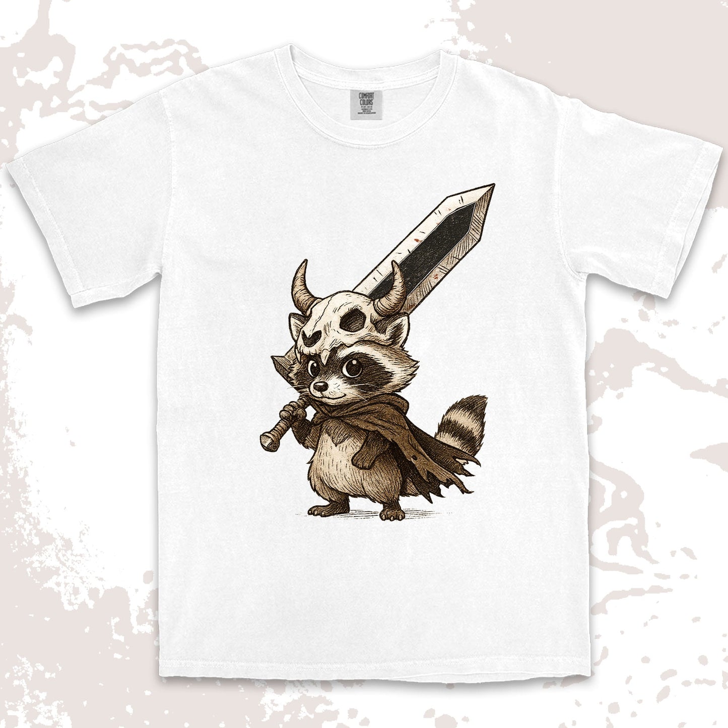 warrior raccoon comfort colors t-shirt with sword and skull helmet