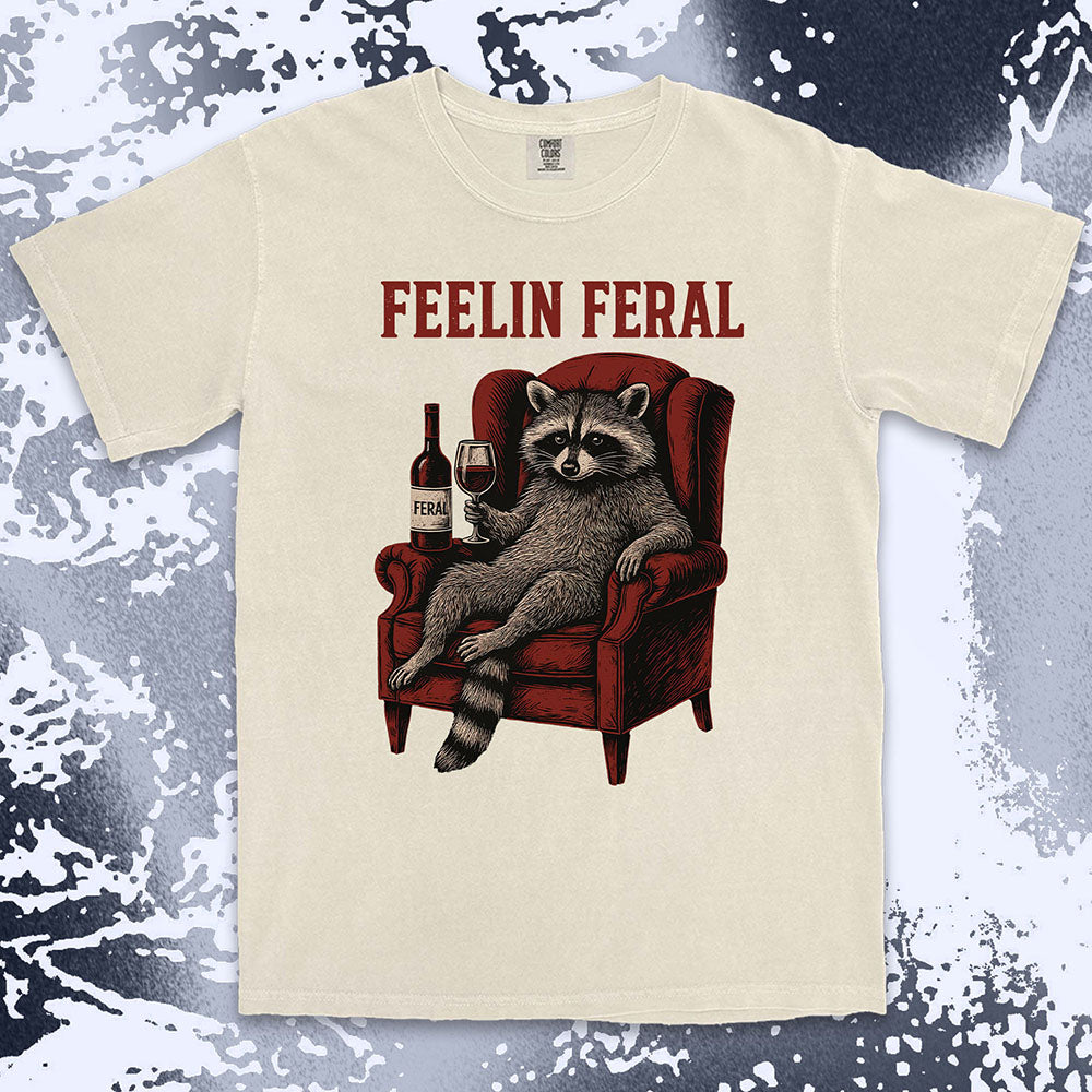 feelin feral raccoon wine funny shirt vintage meme tee