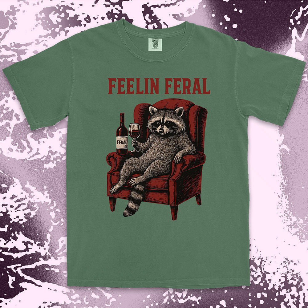 feelin feral raccoon wine funny shirt vintage meme tee
