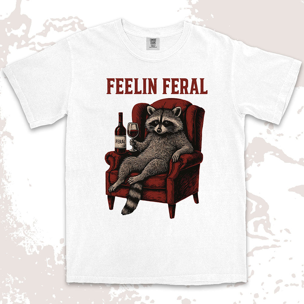 feelin feral raccoon wine funny shirt vintage meme tee