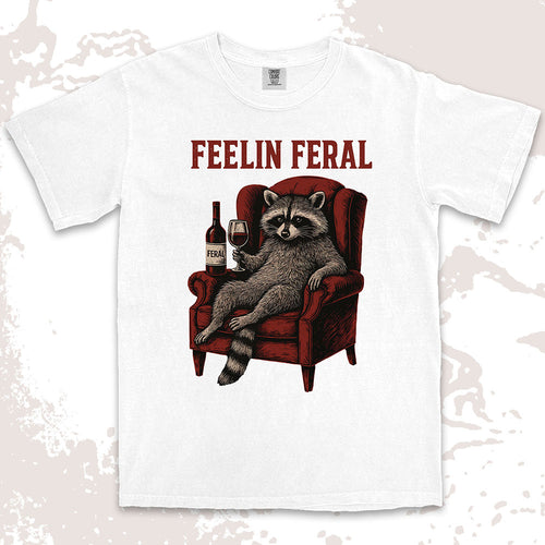feelin feral raccoon wine funny shirt vintage meme tee
