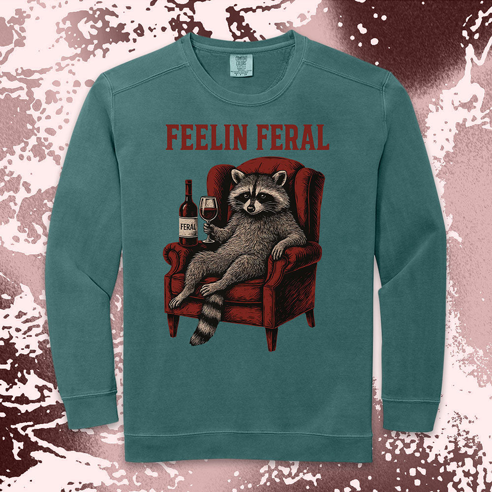 feelin feral raccoon wine funny shirt vintage meme tee