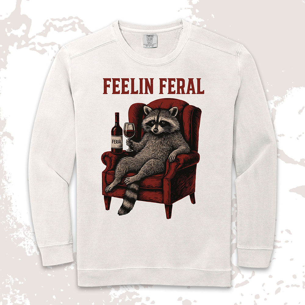 feelin feral raccoon wine funny shirt vintage meme tee
