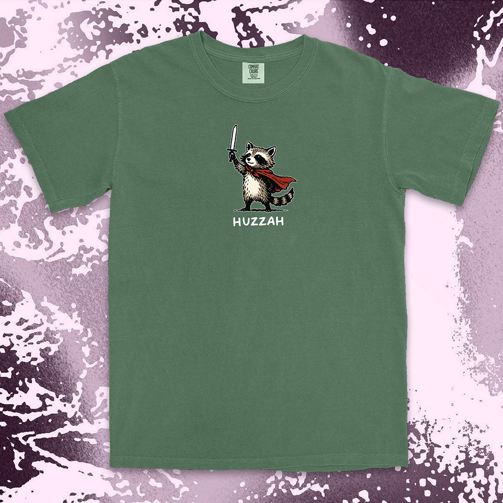 huzzah raccoon shirt funny medieval raccoon hero tee