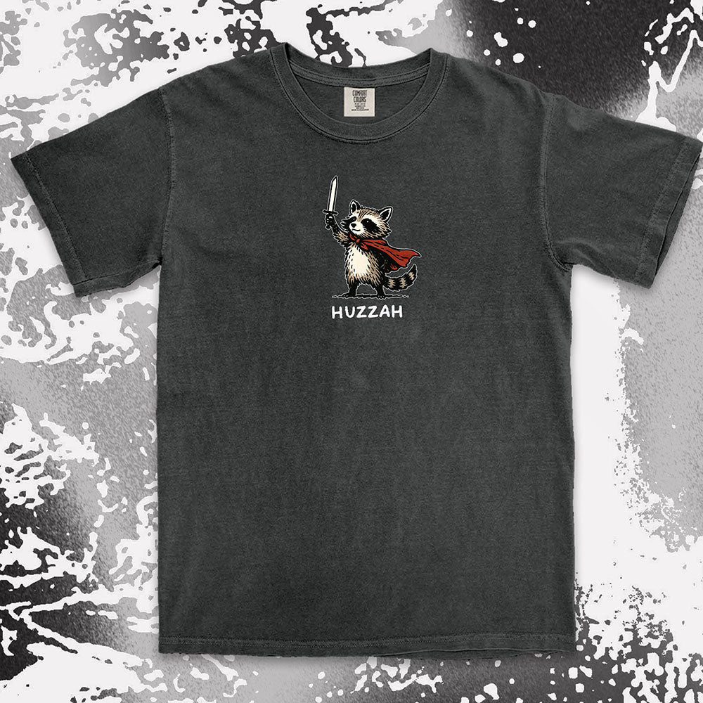 huzzah raccoon shirt funny medieval raccoon hero tee