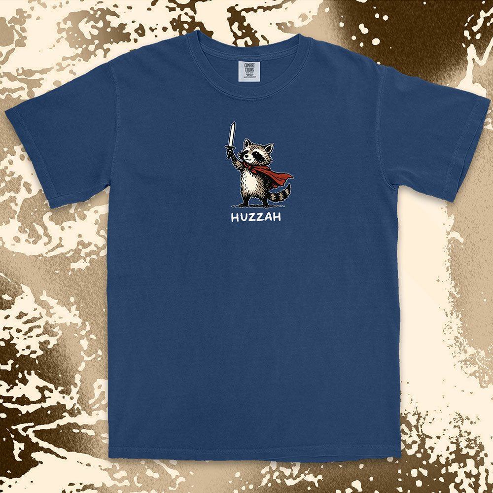 huzzah raccoon shirt funny medieval raccoon hero tee